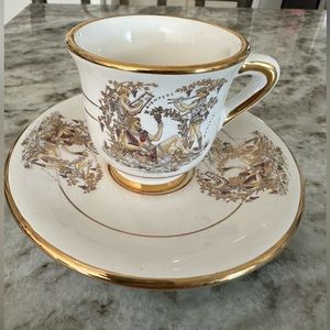 Inias 24 Karat Gold trimmed Tea Cup and Saucer.  Handmade in Greece.